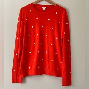 J. Crew Women's Orange And White
Embroidered Polka Dot Sweater Size XXL